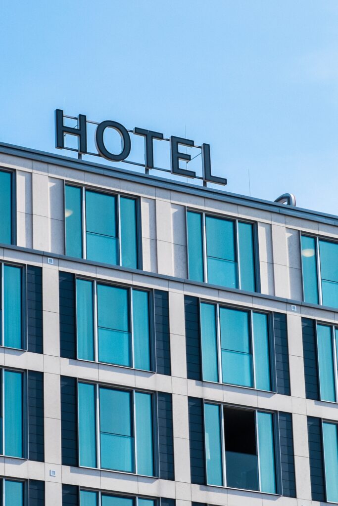 Hotel sign over building