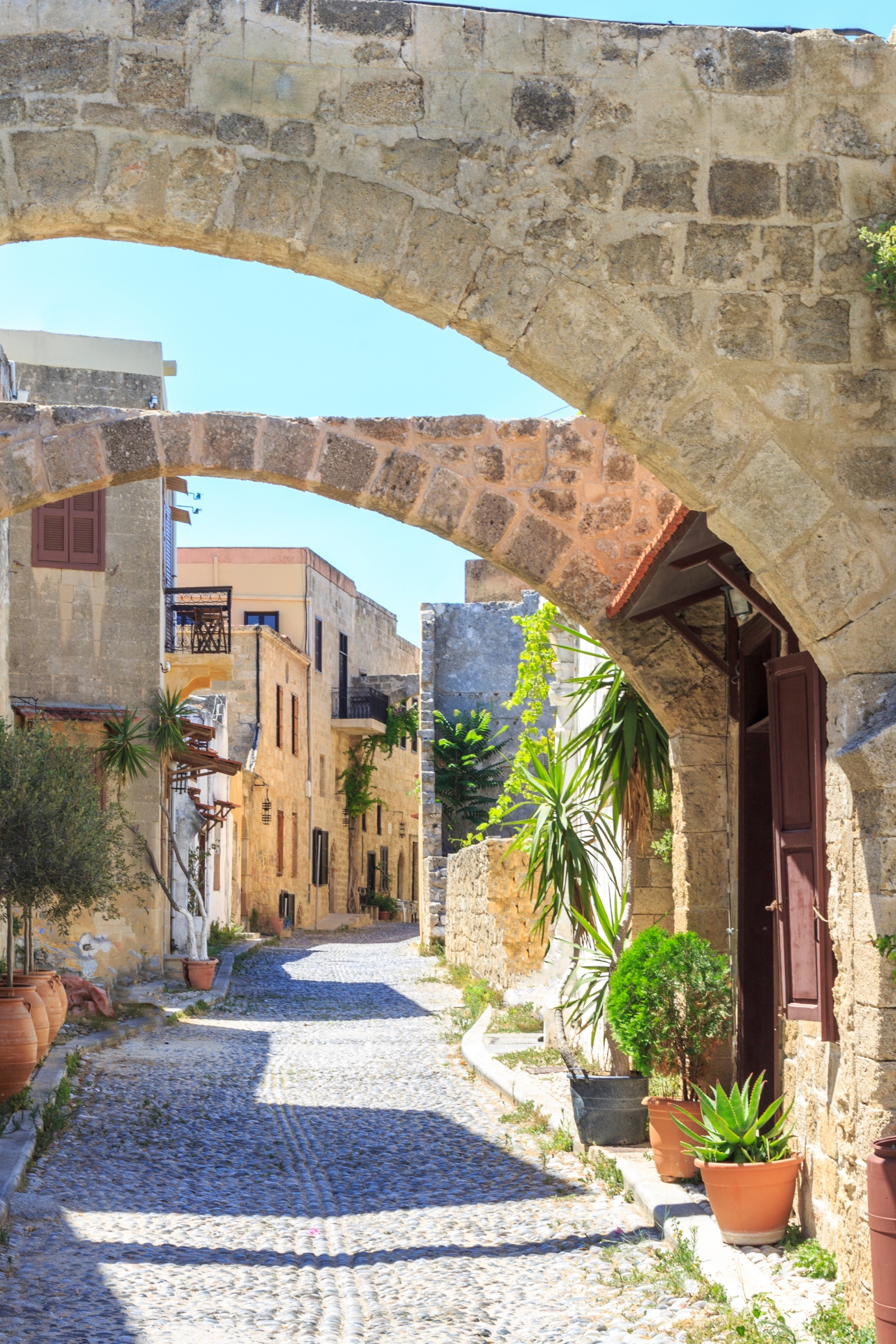 A sun-splashed street in Rhodes' Old Town