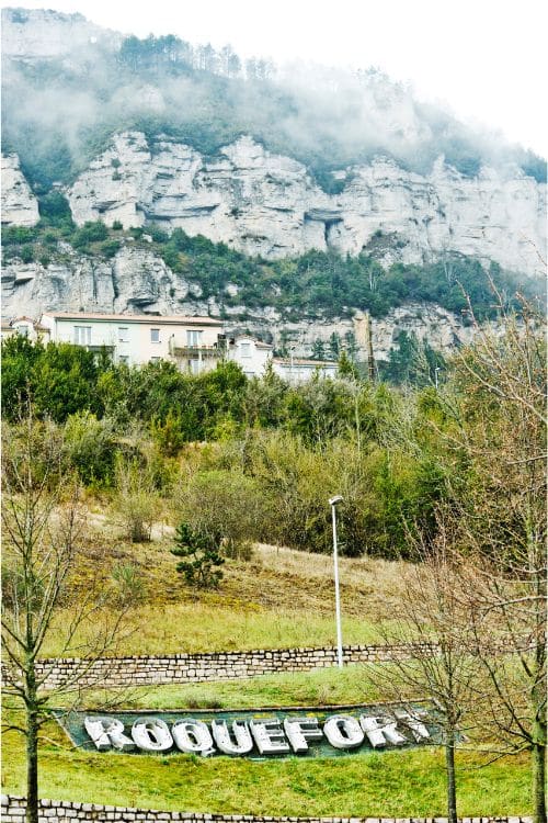 View of mountainside in Roquefort, a town in France famous for its cheese