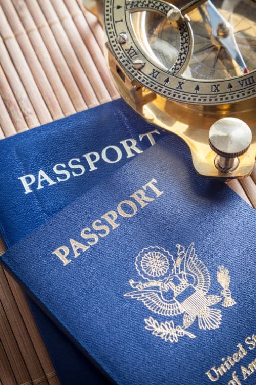 Two US passports and a compass